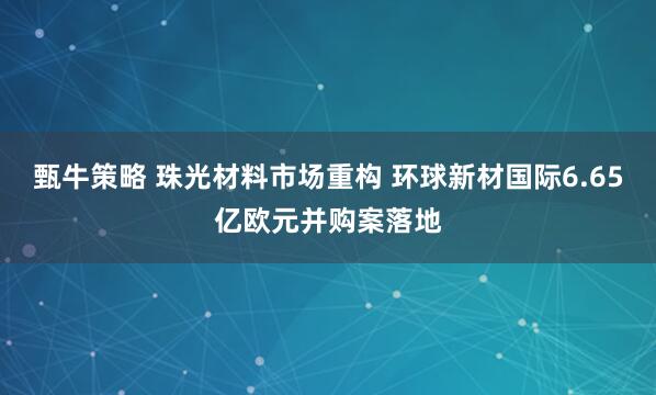 甄牛策略 珠光材料市场重构 环球新材国际6.65亿欧元并购案落地
